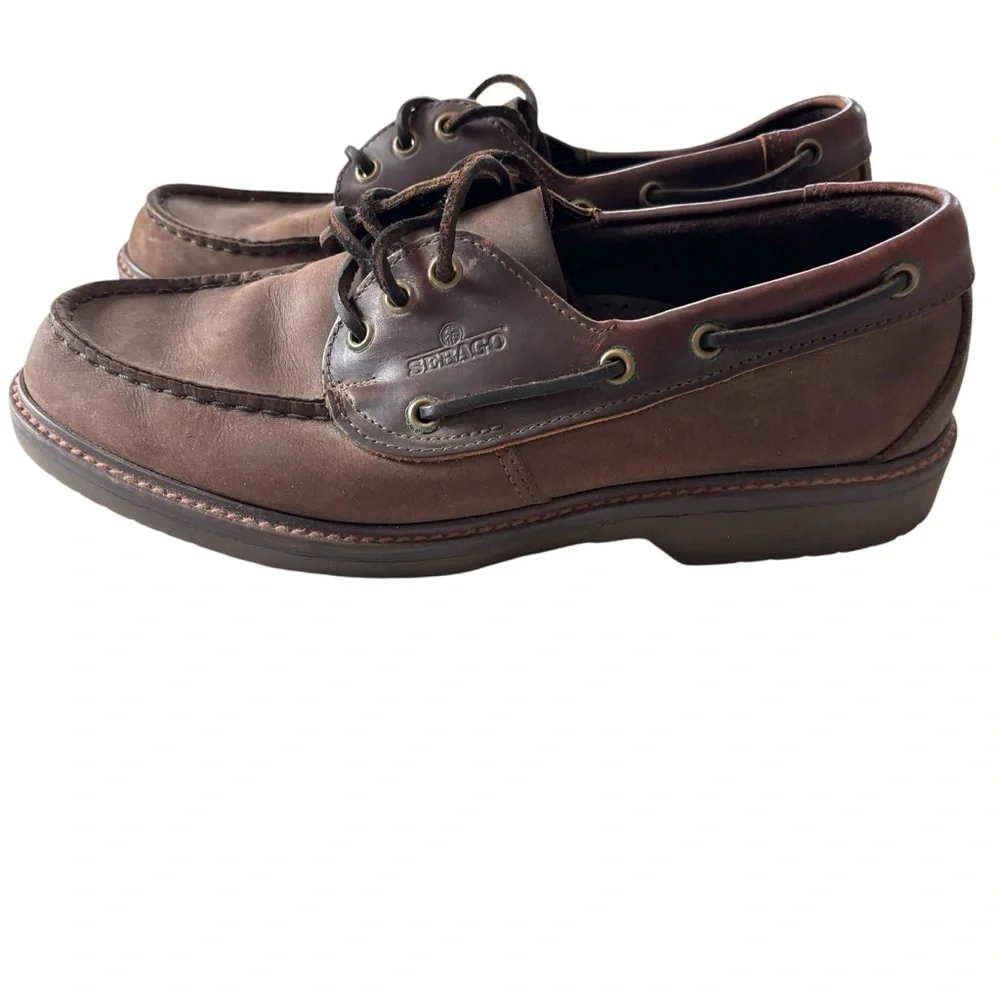 Sebago Portland Waxed Dark Brown Leather Boat Shoes SZ 9 Worn 1X Indoors